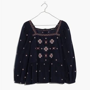 Madewell Embroidered Corduroy Button-Back Peplum Top S